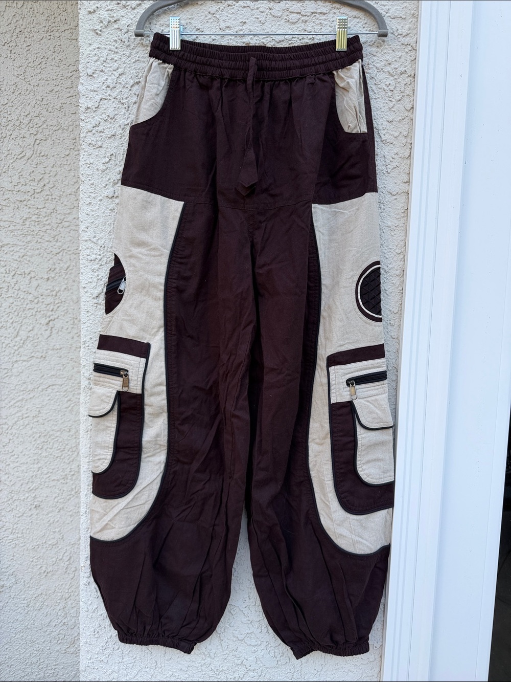 Mandala Tibetan Brown/Cream Harem Relaxed Fit Jogger Pants Women's Size S/M
